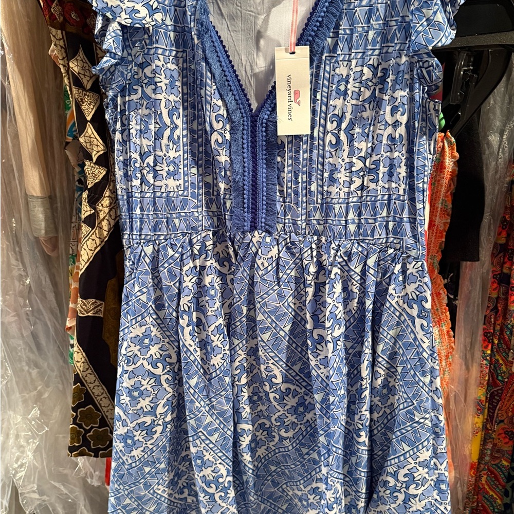 Vineyard Vines Blue and White Pintuck Dress